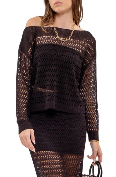 Shop Blu Pepper Long Sleeve Crochet Knit Top In Black