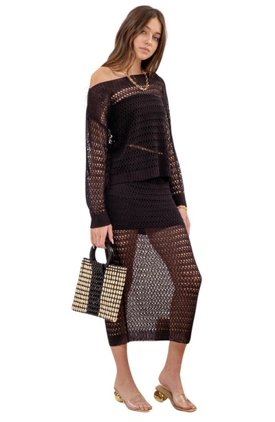 Shop Blu Pepper Crochet Knit Midi Skirt In Black