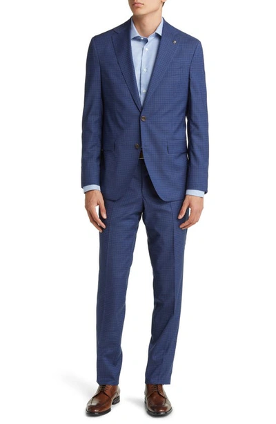 Shop Jack Victor Dean Check Soft Constructed Stretch Wool Suit In Blue