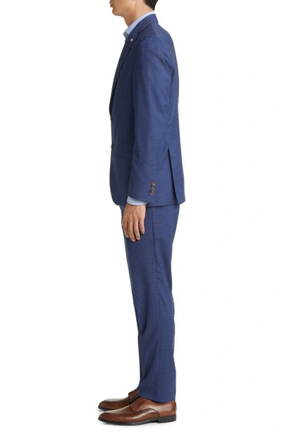Shop Jack Victor Dean Check Soft Constructed Stretch Wool Suit In Blue
