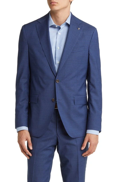 Shop Jack Victor Dean Check Soft Constructed Stretch Wool Suit In Blue