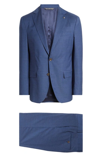 Shop Jack Victor Dean Check Soft Constructed Stretch Wool Suit In Blue