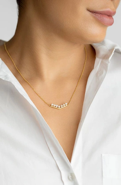 Shop Adornia 14k Yellow Gold Plated Cz Imitation Pearl Bar Necklace In White