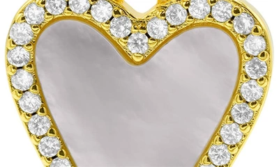 Adornia 14k Gold Plated White Mother-of-pearl Crystal Halo Heart Drop Huggie Earrings In Gold/ White