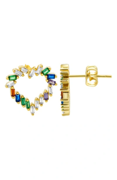 Shop Adornia 14k Yellow Gold Plated Rainbow Cz Open Heart Stud Earrings In Gold Multi