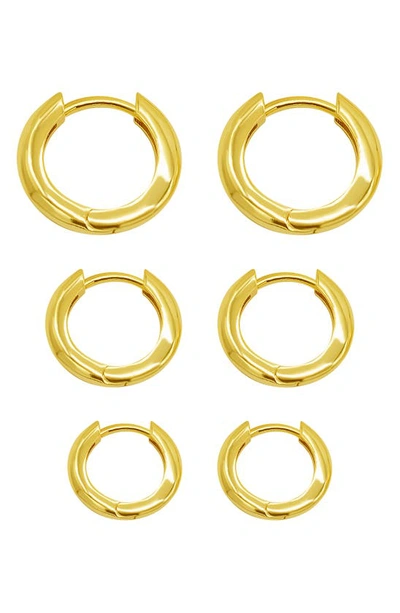 Shop Adornia Set Of 3 Huggie Hoop Earrings In Gold