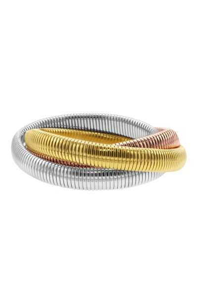 Shop Adornia Water Resistant Tricolor Layered Bracelet In Gold/ Rose/ Silver