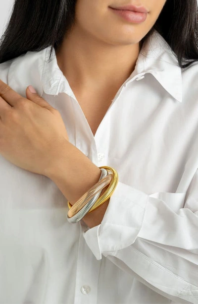 Shop Adornia Water Resistant Tricolor Layered Bracelet In Gold/ Rose/ Silver