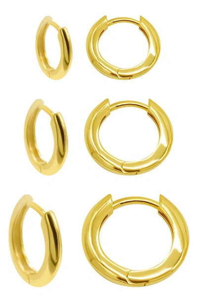 Adornia 14k Gold Plated 3-huggie Hoop Earrings Set In Gold