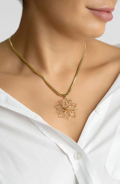 Shop Adornia Water Resistant Flower Pendant Necklace In Gold