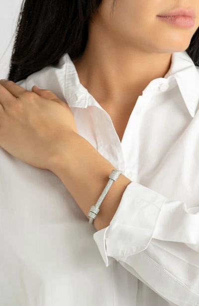 Shop Adornia White Rhodium Plated Cz Screw Cuff Bracelet In Silver