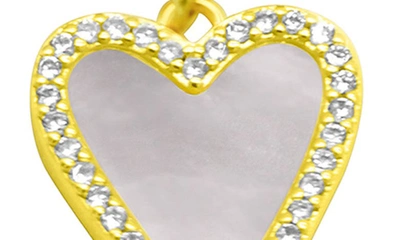 Shop Adornia Water Resistant Crystal & Mother Of Pearl Heart Figaro Chain Bracelet In Gold/ White