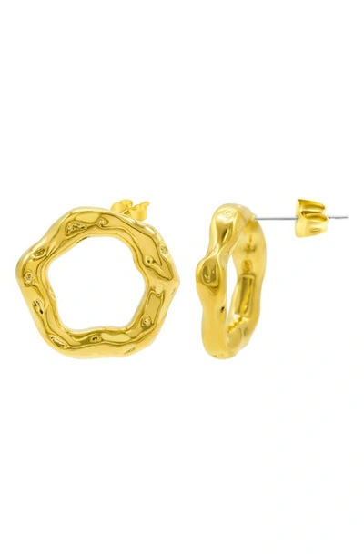 Adornia Water Resistant Hammered Front Hoop Earrings In Gold