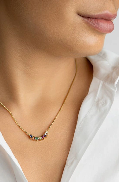Shop Adornia Rainbow Crystal Bar Pendant Necklace In Gold Multi
