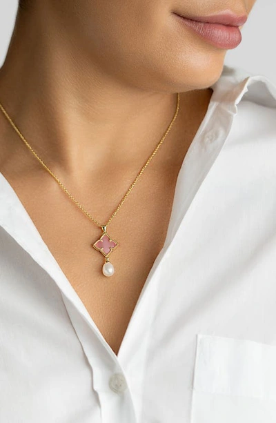 Shop Adornia White Rhodium Plated Mother-of-pearl Flower Necklace In Gold/ Pink