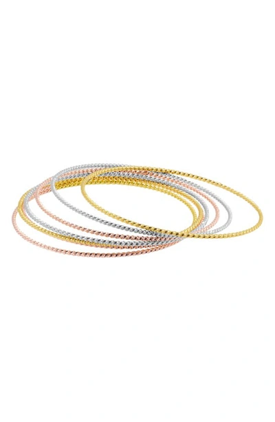 Adornia 14k Gold Plated Tri-color Skinny 7-piece Bangle Set In Multi