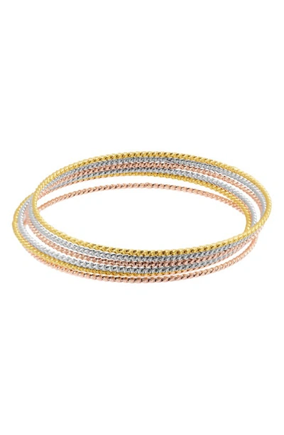 Adornia 14k Gold Plated Tri-color Skinny 7-piece Bangle Set In Multi