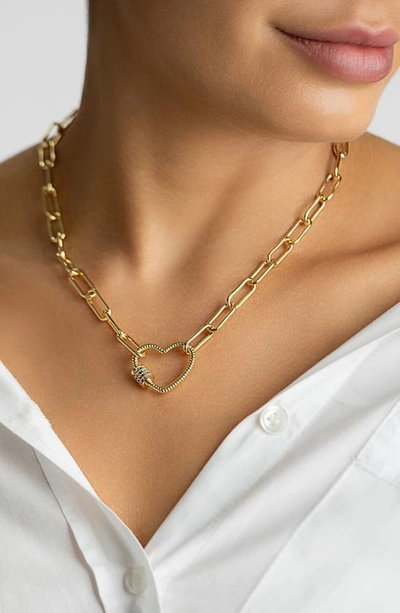 Shop Adornia Crystal Heart Pendant Paper Clip Chain Necklace In Gold Multi