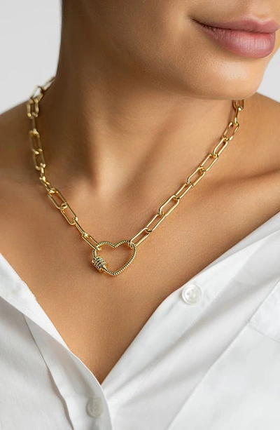 Adornia 14k Gold Plated Paper Clip Chain With Rainbow Heart Screw Lock In Gold Multi