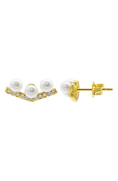 Shop Adornia Crystal & Imitation Pearl 'v' Stud Earrings In Gold