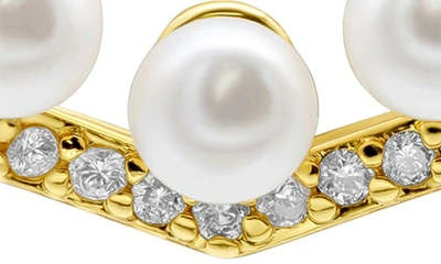 Shop Adornia Crystal & Imitation Pearl 'v' Stud Earrings In Gold