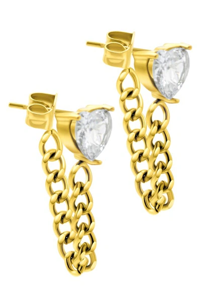 Shop Adornia Crystal Heart Chain Drop Stud Earrings In Gold