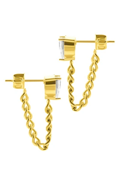 Shop Adornia Crystal Heart Chain Drop Stud Earrings In Gold