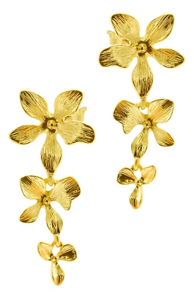 Adornia 14k Yellow Gold Plated Three Petal Drop Earrings In Gold