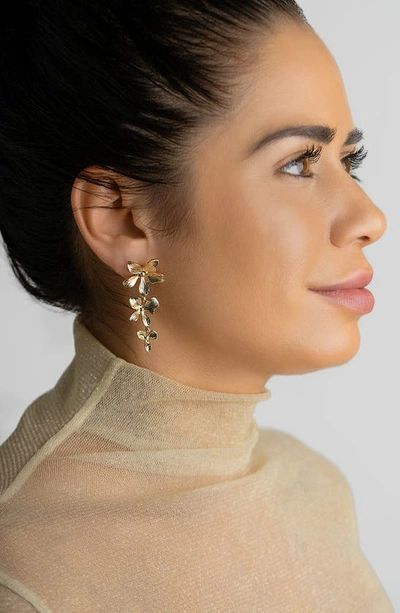 Adornia 14k Yellow Gold Plated Three Petal Drop Earrings In Gold