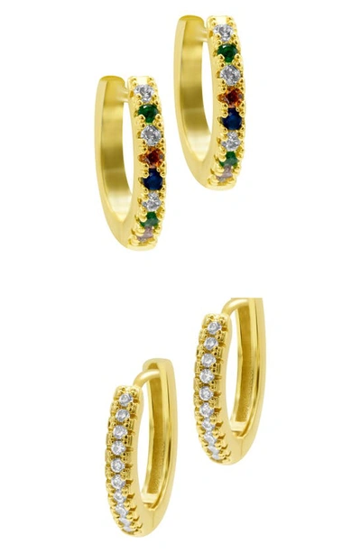 Shop Adornia Set Of 2 Cz Huggie Hoop Earrings In Gold Multi