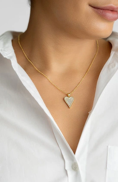 Shop Adornia Crystal Mother Of Pearl Pendant Necklace In Gold/ White
