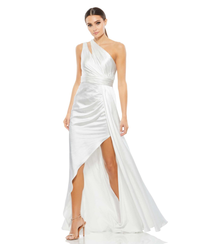 Shop Mac Duggal Women's One Shoulder Cutout Charmeuse Gown In White