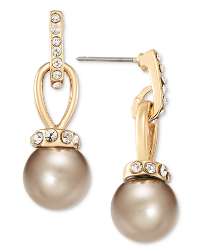 Shop Charter Club Imitation Pearl And Pave Drop Earrings, Created For Macy's In Taupe