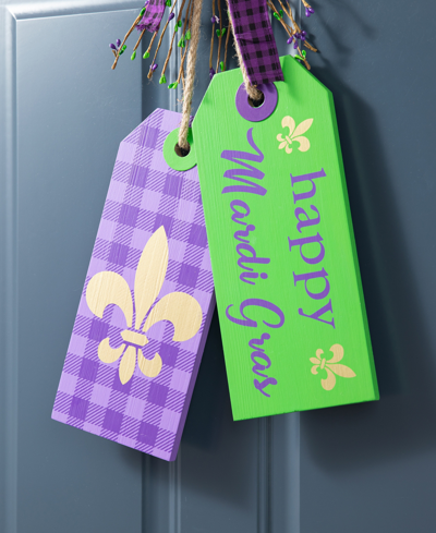 Glitzhome 25.5" H Happy Mardi Gras Day Wooden Bookmark Door Hanger In Multi