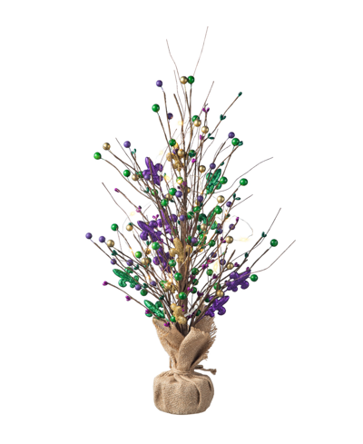 Glitzhome 21" H Lighted Mardi Gras Fleur-de-lis Berry Table Tree In Multi