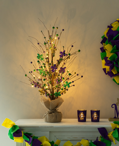 Glitzhome 21" H Lighted Mardi Gras Fleur-de-lis Berry Table Tree In Multi