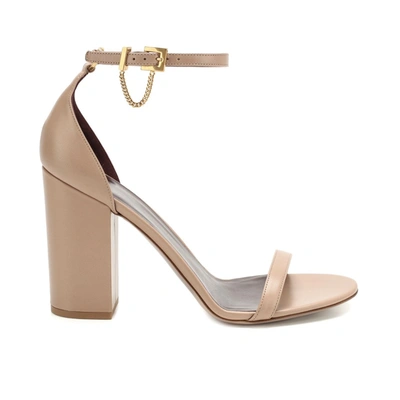 Shop Valentino Tiny Chain Leather Sandals In Beige