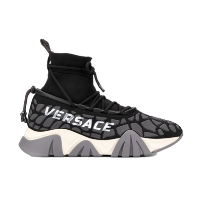 Shop Versace Squalo Drawstring Sneakers In Black