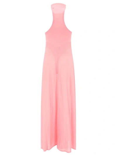 Shop Alaïa Shiny Flared Dress In Pink