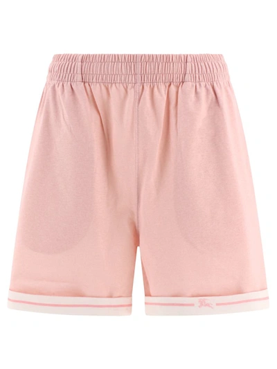 Burberry Elastic Waistband Cotton Shorts With Contrast Trim In Pink