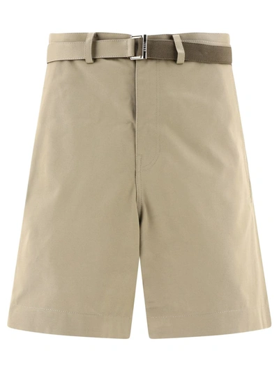 Shop Sacai Belted Chino Shorts In Beige