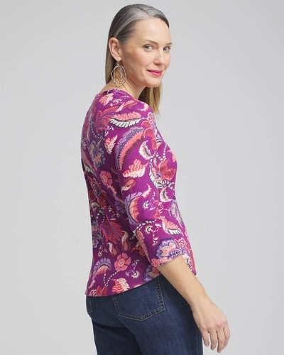 Shop Chico's Paisley Everyday 3/4 Sleeve Tee In Dark Pink Size 16/18 |  In Ginger Rose