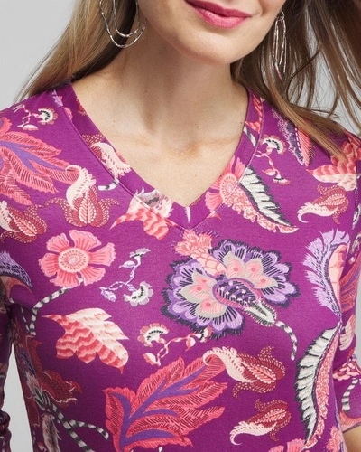 Shop Chico's Paisley Everyday 3/4 Sleeve Tee In Dark Pink Size 20/22 |  In Ginger Rose