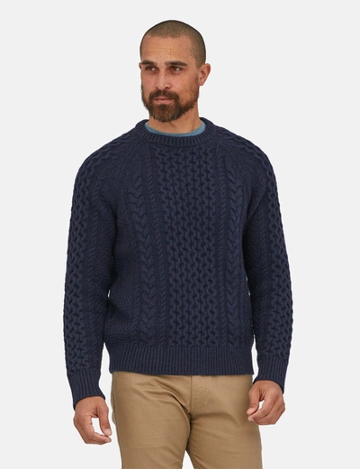 Shop Patagonia Cable Knit Sweatshirt (wool Blend) In Navy Blue