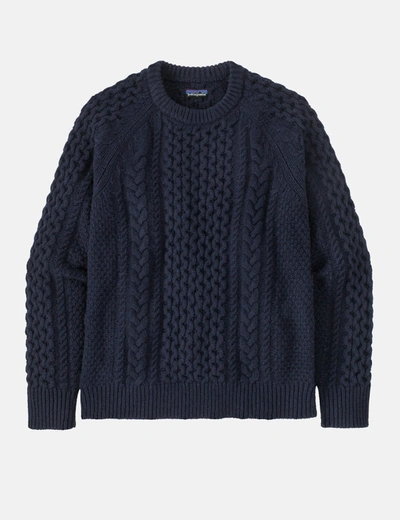Shop Patagonia Cable Knit Sweatshirt (wool Blend) In Navy Blue