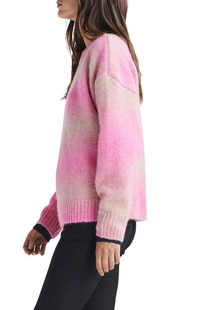 Rag & Bone Womens Long Sleeve Ribbed Trim Crewneck Sweater In Pink Multi