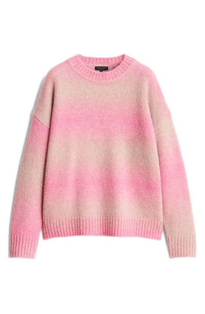 Rag & Bone Womens Long Sleeve Ribbed Trim Crewneck Sweater In Pink Multi