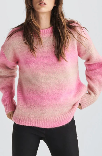Rag & Bone Womens Long Sleeve Ribbed Trim Crewneck Sweater In Pink Multi