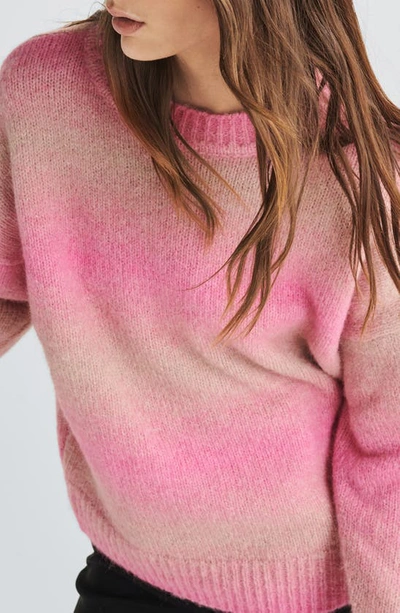 Rag & Bone Womens Long Sleeve Ribbed Trim Crewneck Sweater In Pink Multi