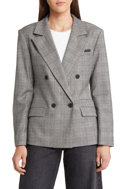 Allsaints Bea Check Double Breasted Wool Blend Blazer In Grey